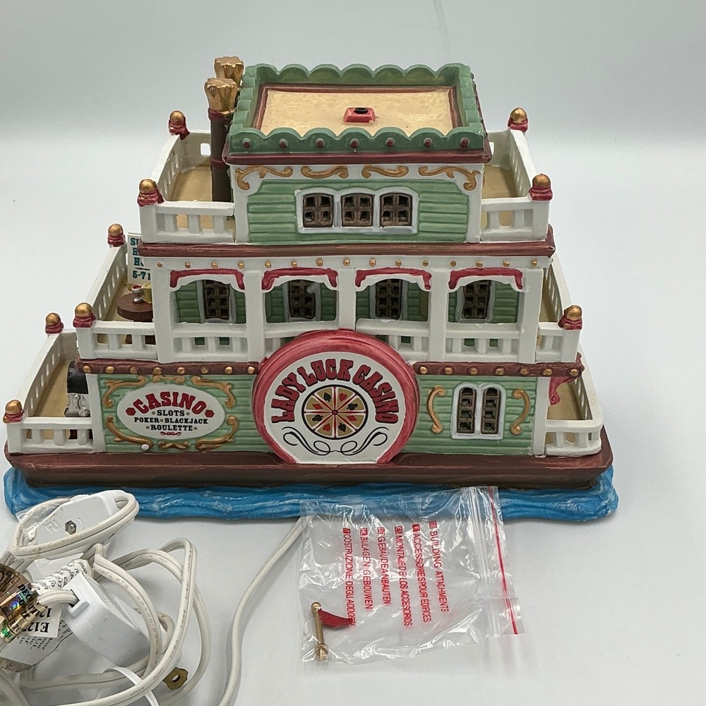 Lemax Lady Luck Casino Riverboat Lighted Porcelain Village Building w/ Box